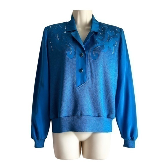 Phillipe Marques Sweaters - Phillipe Marques Satin Jeweled Knit Top